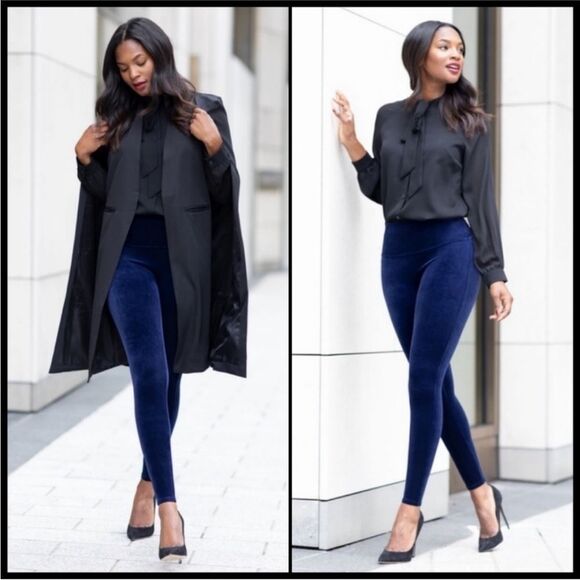 SPANX | Blue Velvet Leggings High Waist Full Length Women’s Size Small - Picture 1 of 13
